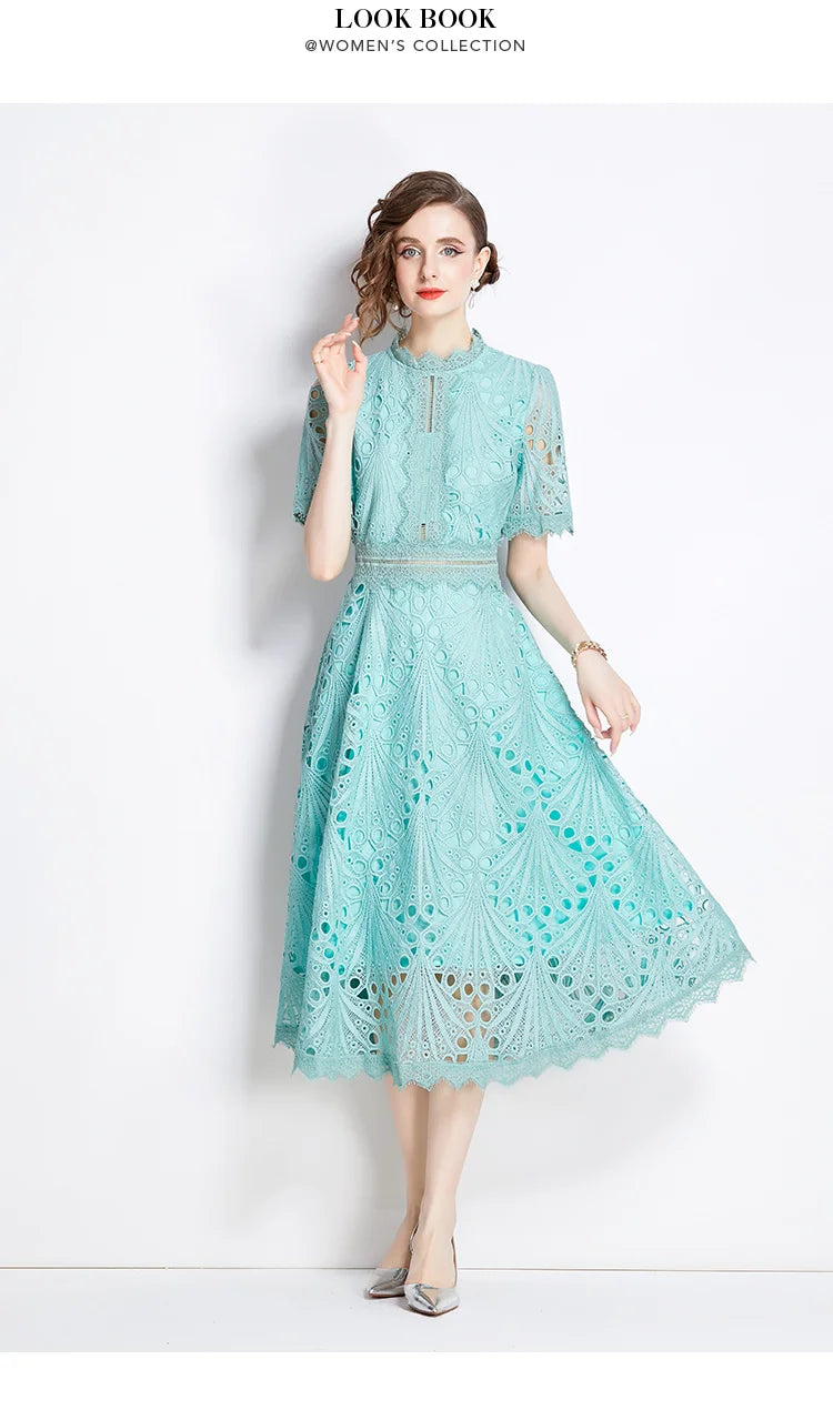 Elegant Vintage Lace Short Sleeve Summer Dress for Women - Image 54