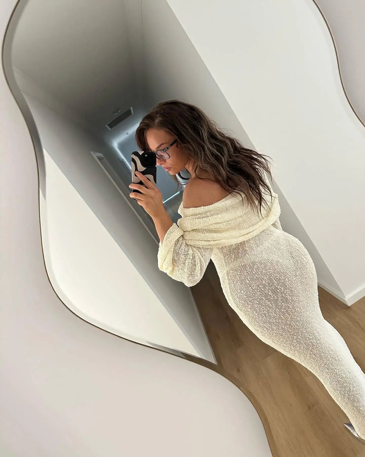 Elegant Off-Shoulder Hollow-Out Knitted Dress for Women - Image 16