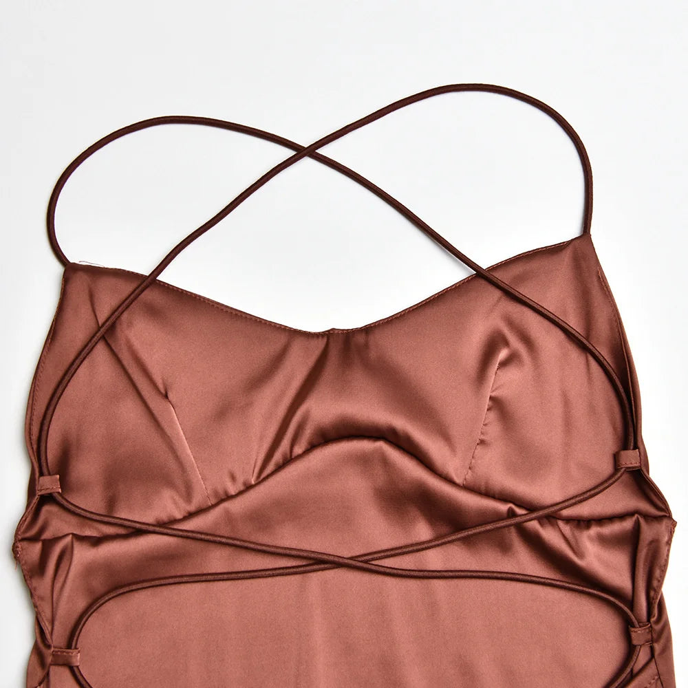 Elegant Satin Backless Maxi Dress with Spaghetti Straps - Image 24