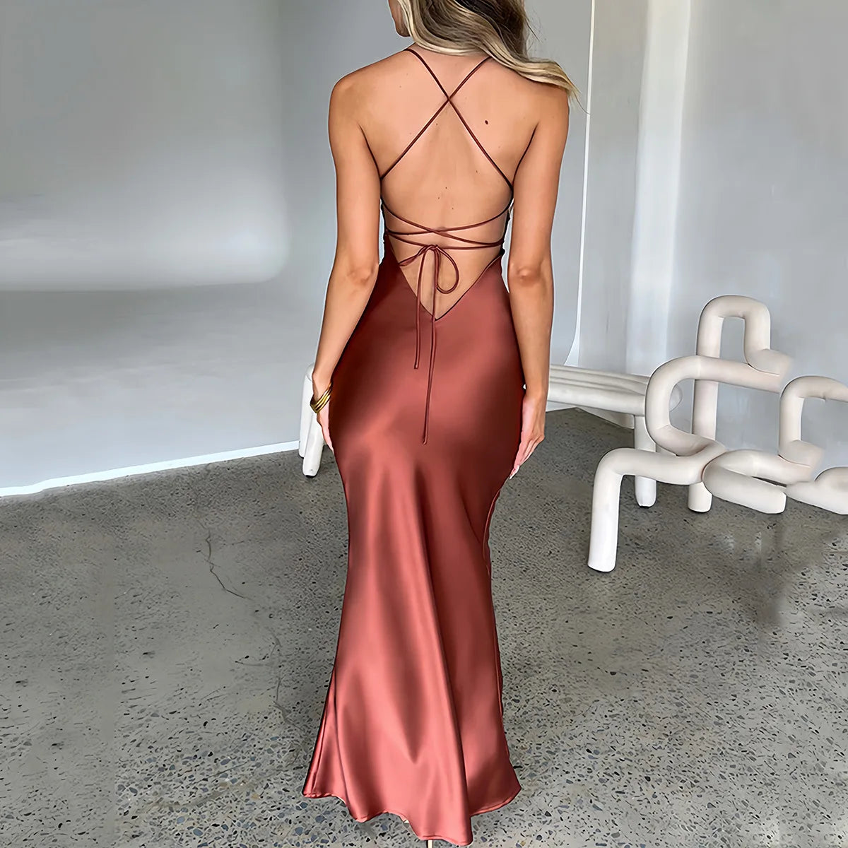 Elegant Backless Satin Summer Long Dress for Parties - Image 3