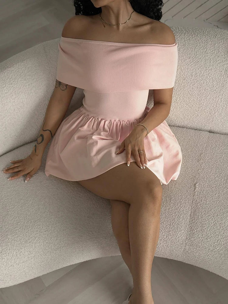 Off-Shoulder Patchwork Mini Dress for Summer Beach Vacations - Image 3