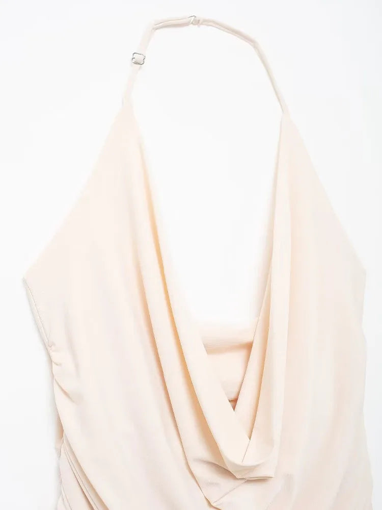 Elegant Backless Draped Halter Neck Long Dress - Image 5