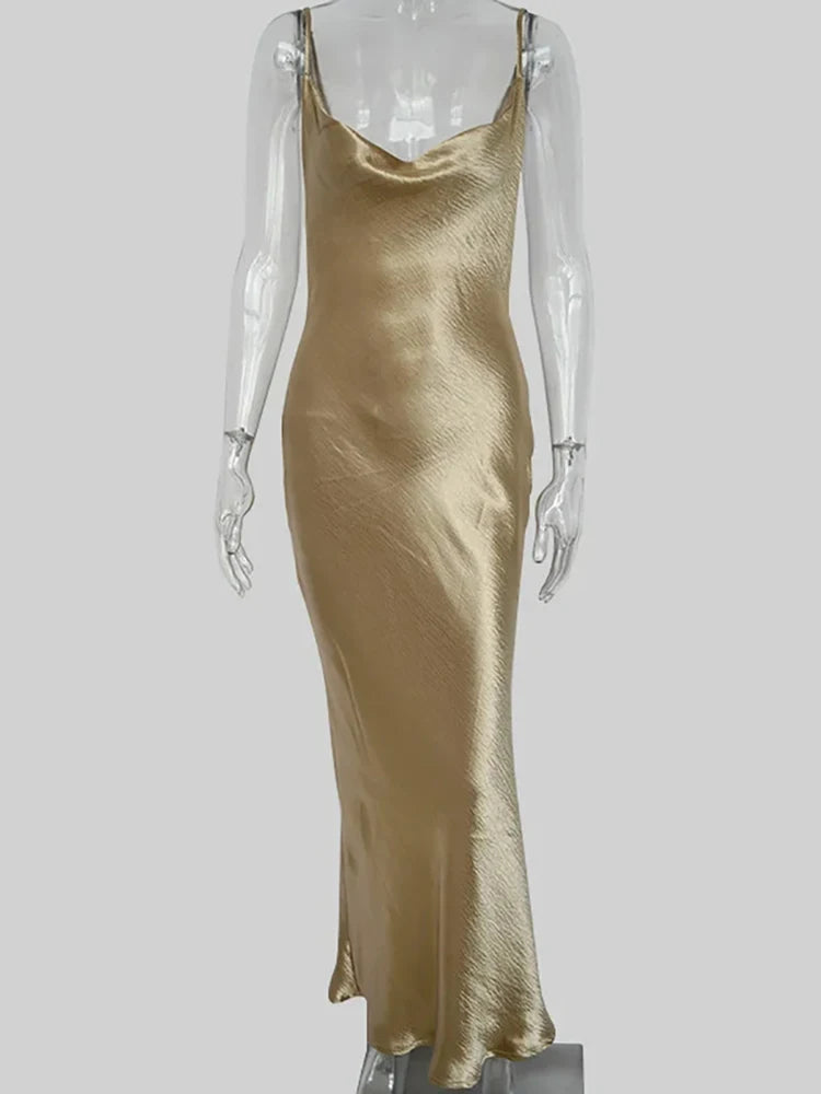 Elegant Backless Satin Maxi Dress with Lace-Up Detail - Image 8