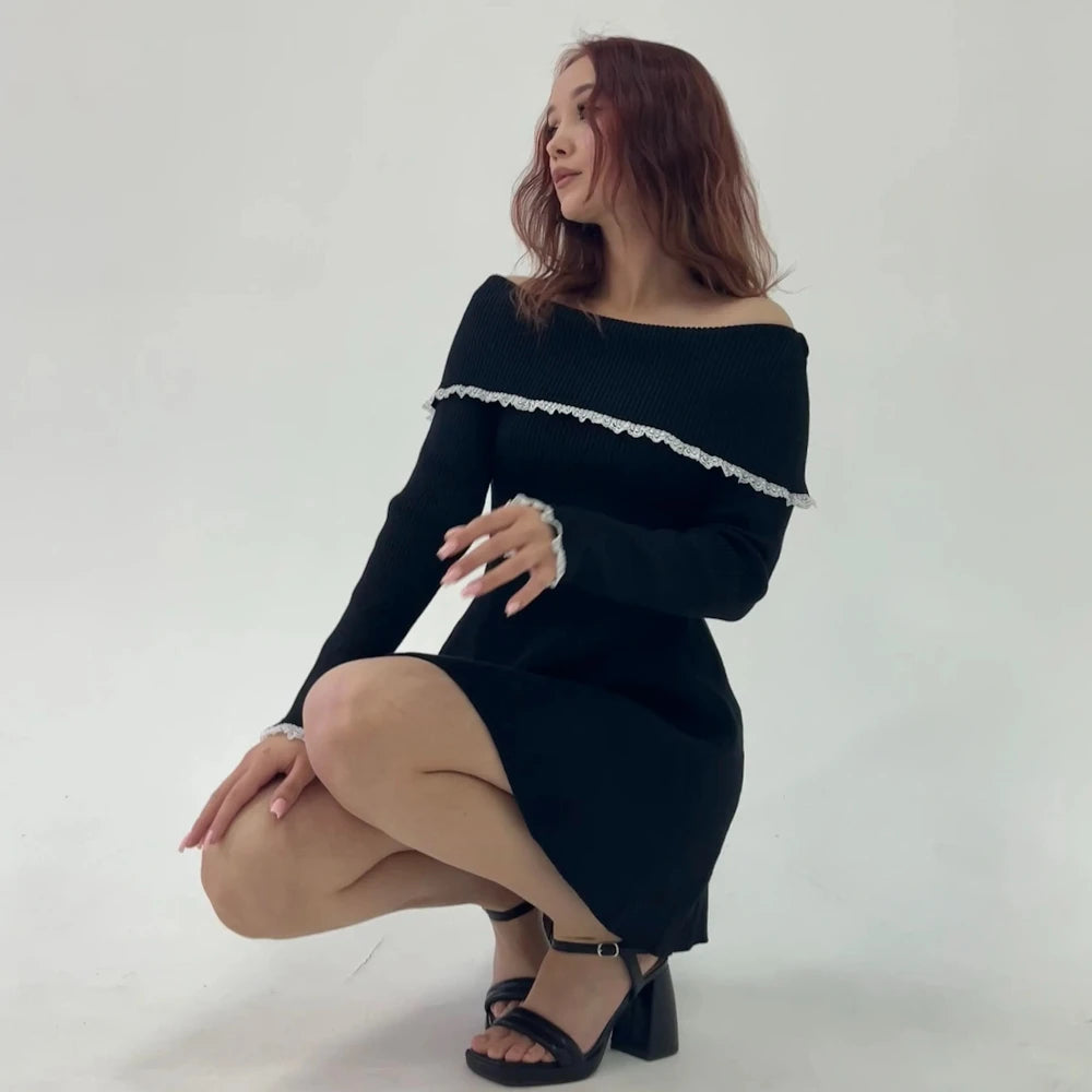 Elegant Off-Shoulder Knitted Sweater Dress for Women - Image 7