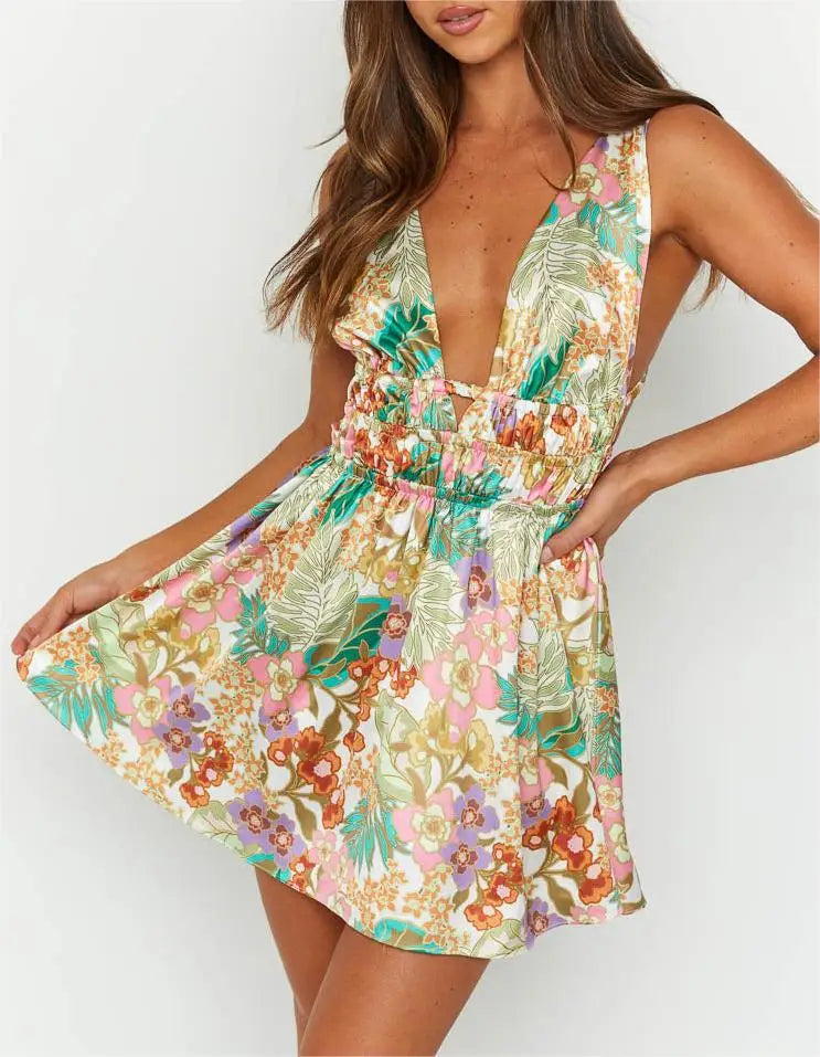 Backless Floral Print Mini Dress for Summer Parties - Image 20