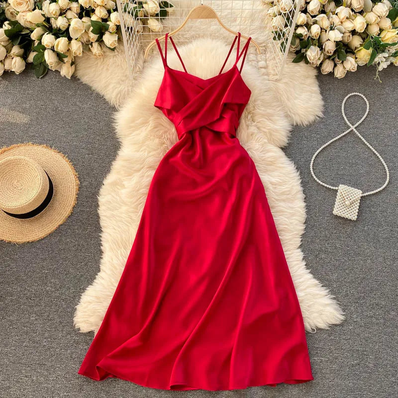 Elegant Backless Lace-up A-line Summer Slip Dress - Image 14