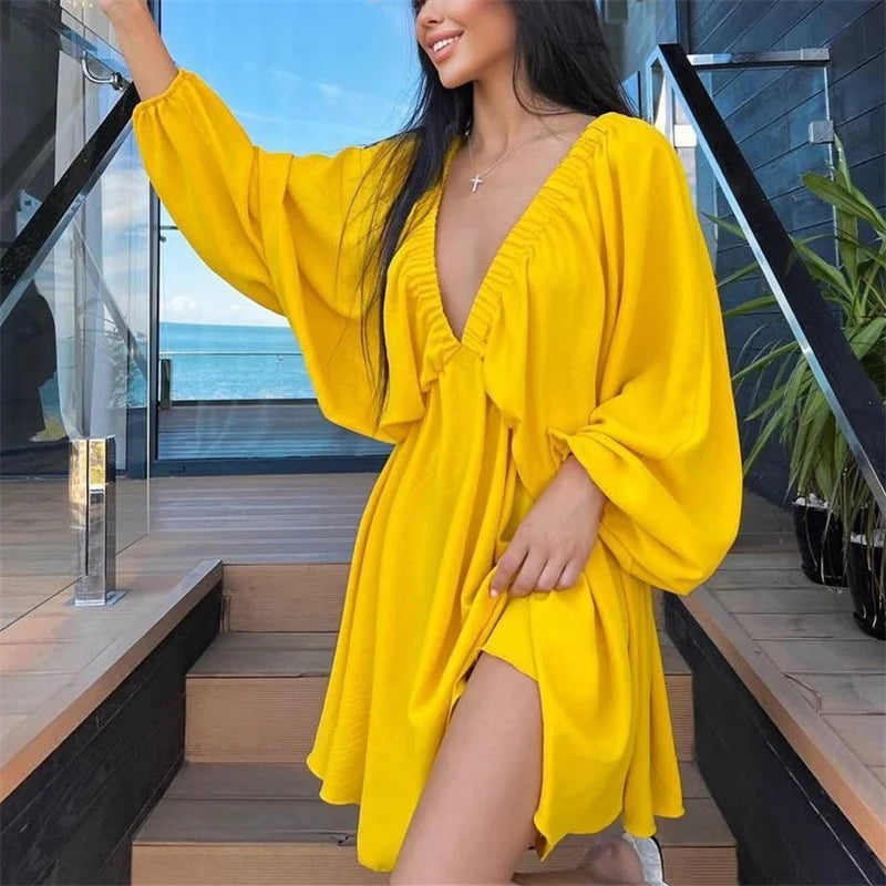 Elegant Backless Pleated Deep V Neck Gown for Women - Image 20