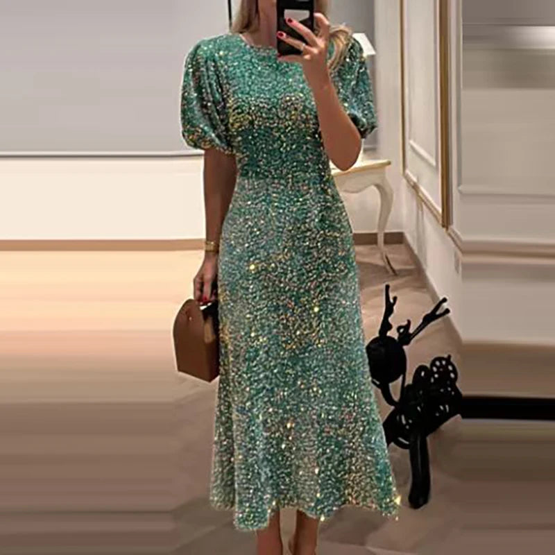 Chic Puff Sleeve Sequins Bodycon Dress for Parties - Image 3