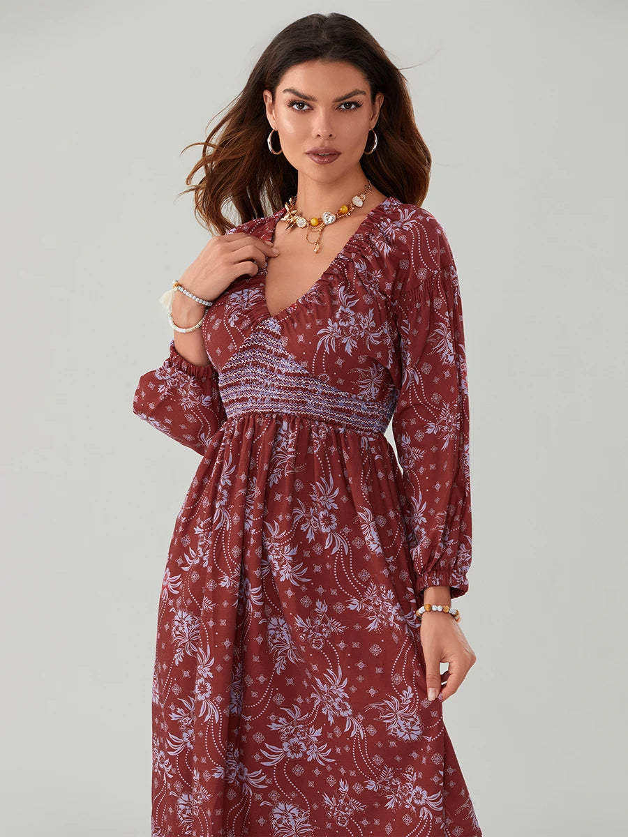 Bohemian Floral Print Flowy Beach Dress for Women - Image 62
