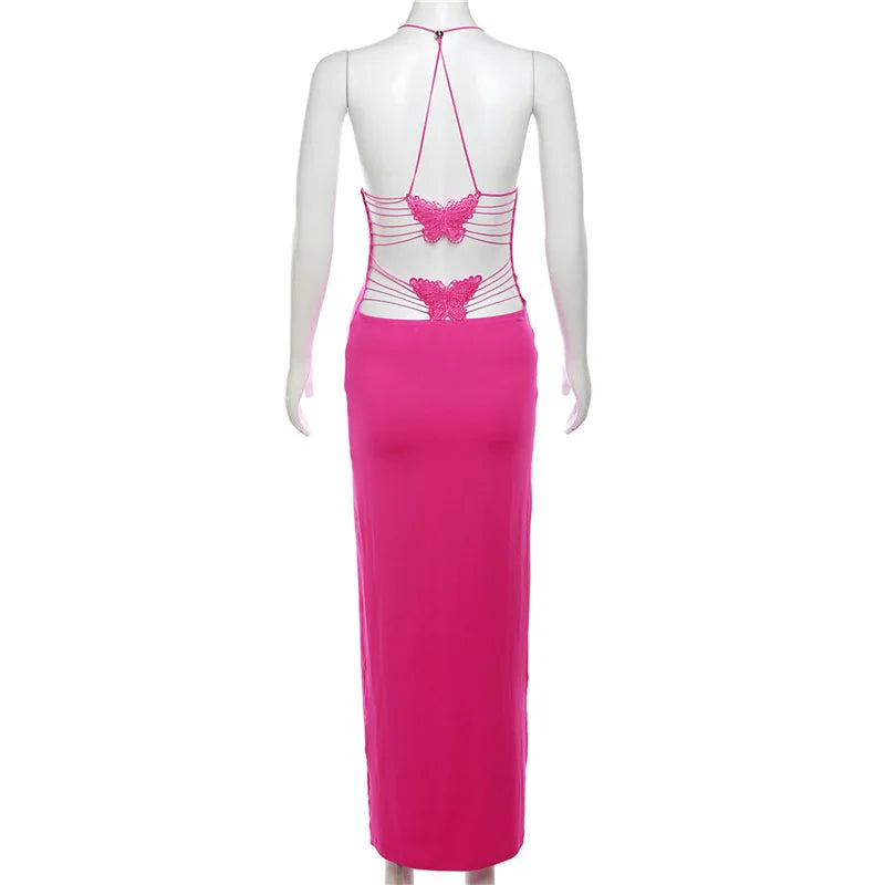 Elegant Backless Butterfly Print Evening Dress for Women - Image 22