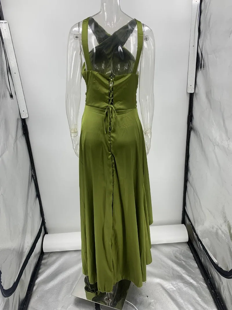 Elegant Sleeveless High Waist Ruffle Slit Evening Dress - Image 20