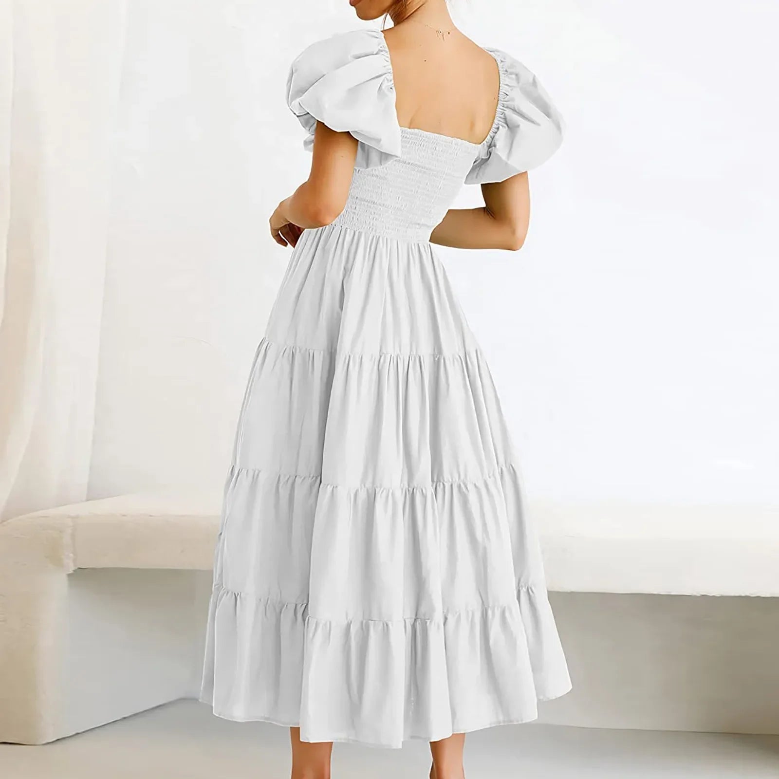 Floral High Waist Puffed Sleeve Summer Dress for Girls - Image 4