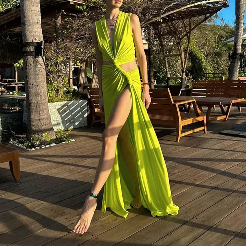 Elegant Hollow Out V-Neck Off-Shoulder Evening Dress - Image 16