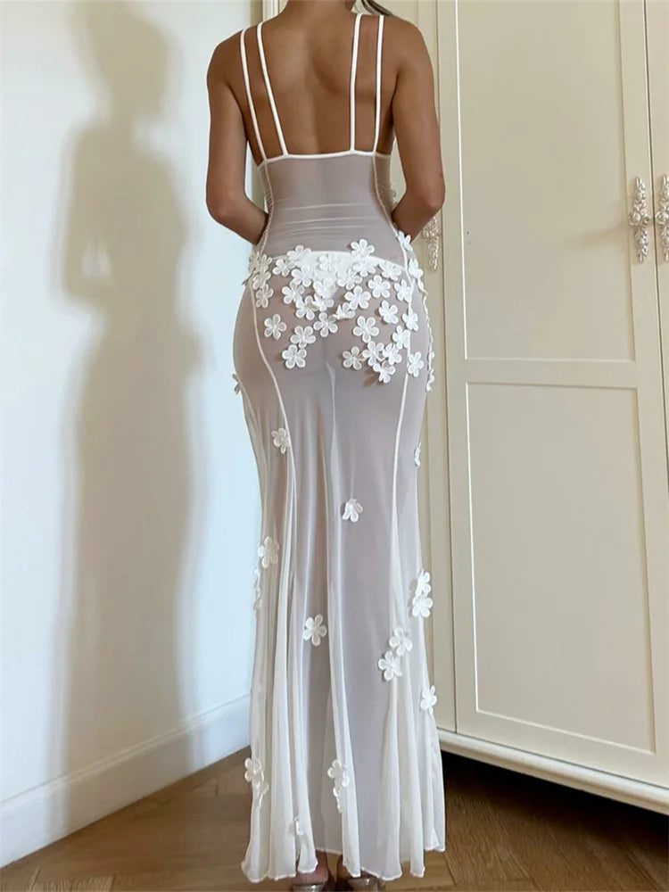 Elegant Backless High Split Sleeveless Mesh Party Dress - Image 5