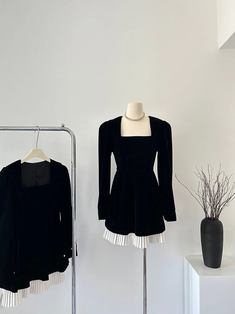 Elegant A-Line Puff Sleeve Black One-Piece Dress - Image 10