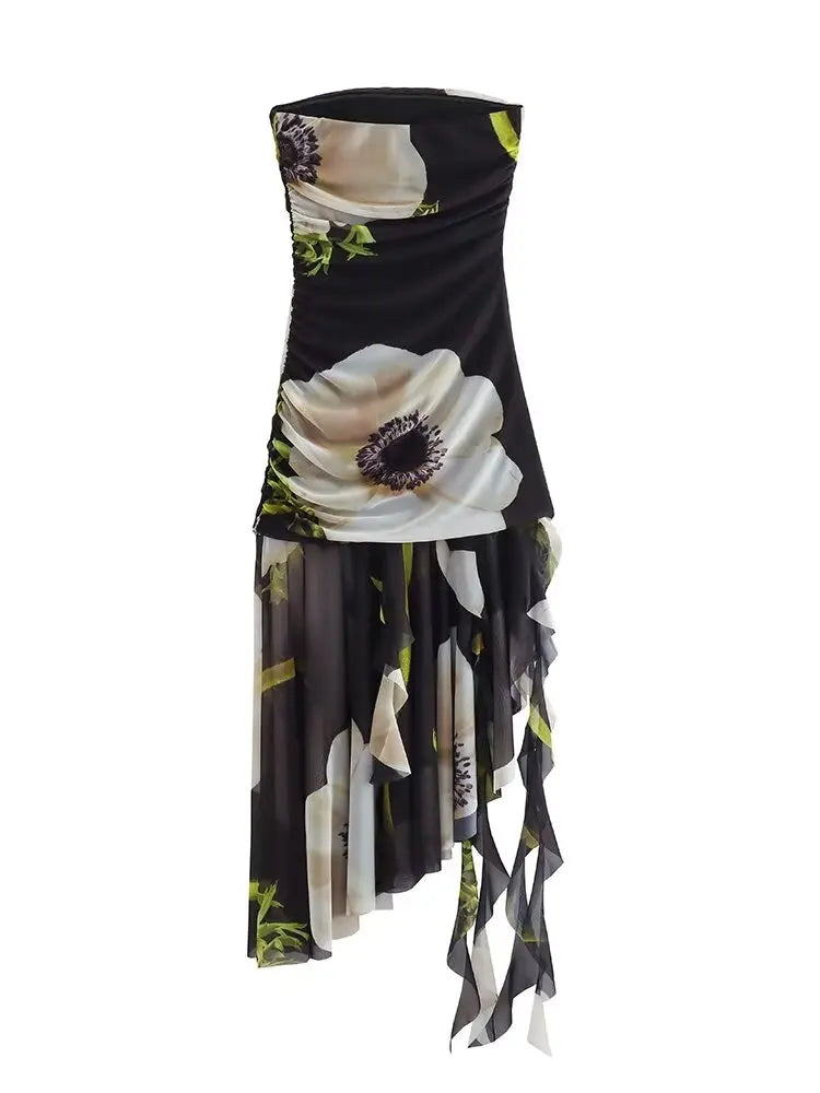 Chic Irregular Hem Silk Wrap Dress for Women - Image 3