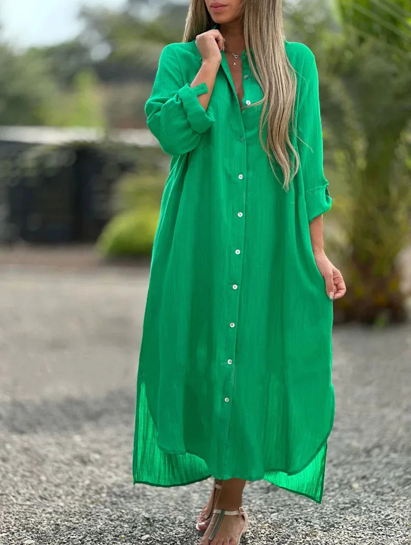 Casual Long-Sleeved Cotton Linen Dress for Women - Image 7