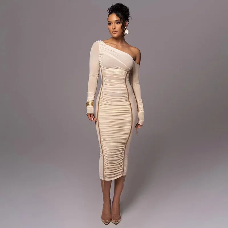Elegant One-Shoulder Mesh Bodycon Dress for Evening Parties - Image 3