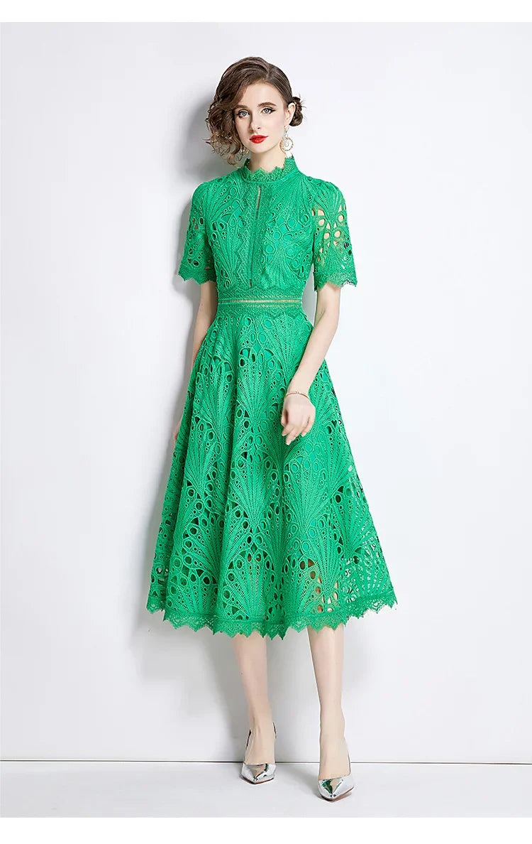 Elegant Vintage Lace Short Sleeve Summer Dress for Women - Image 38