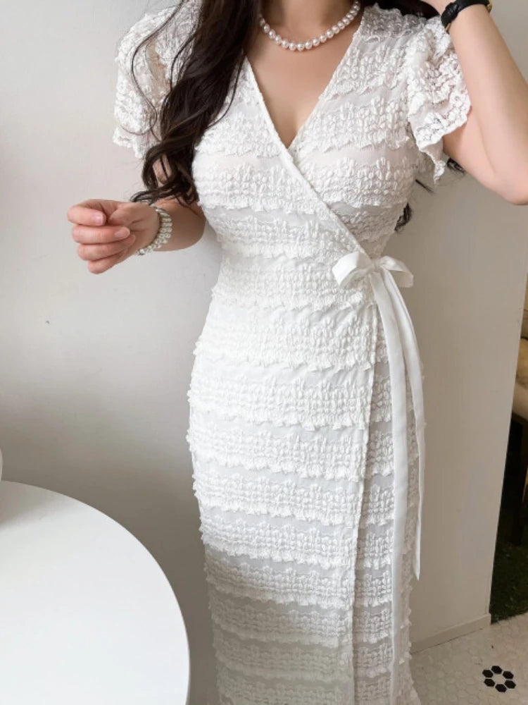 Elegant Summer Bodycon Dress with V-Neck and Short Sleeves - Image 6