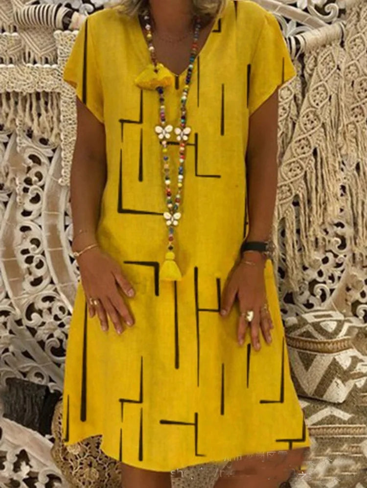 Elegant Oversized V-Neck Short Sleeve Summer Dress - Image 7