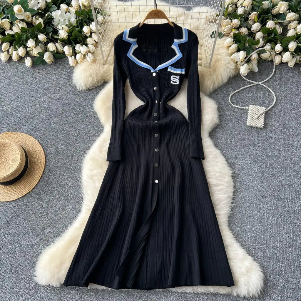 Elegant French Retro Knitted Slim Dress for Women - Image 16