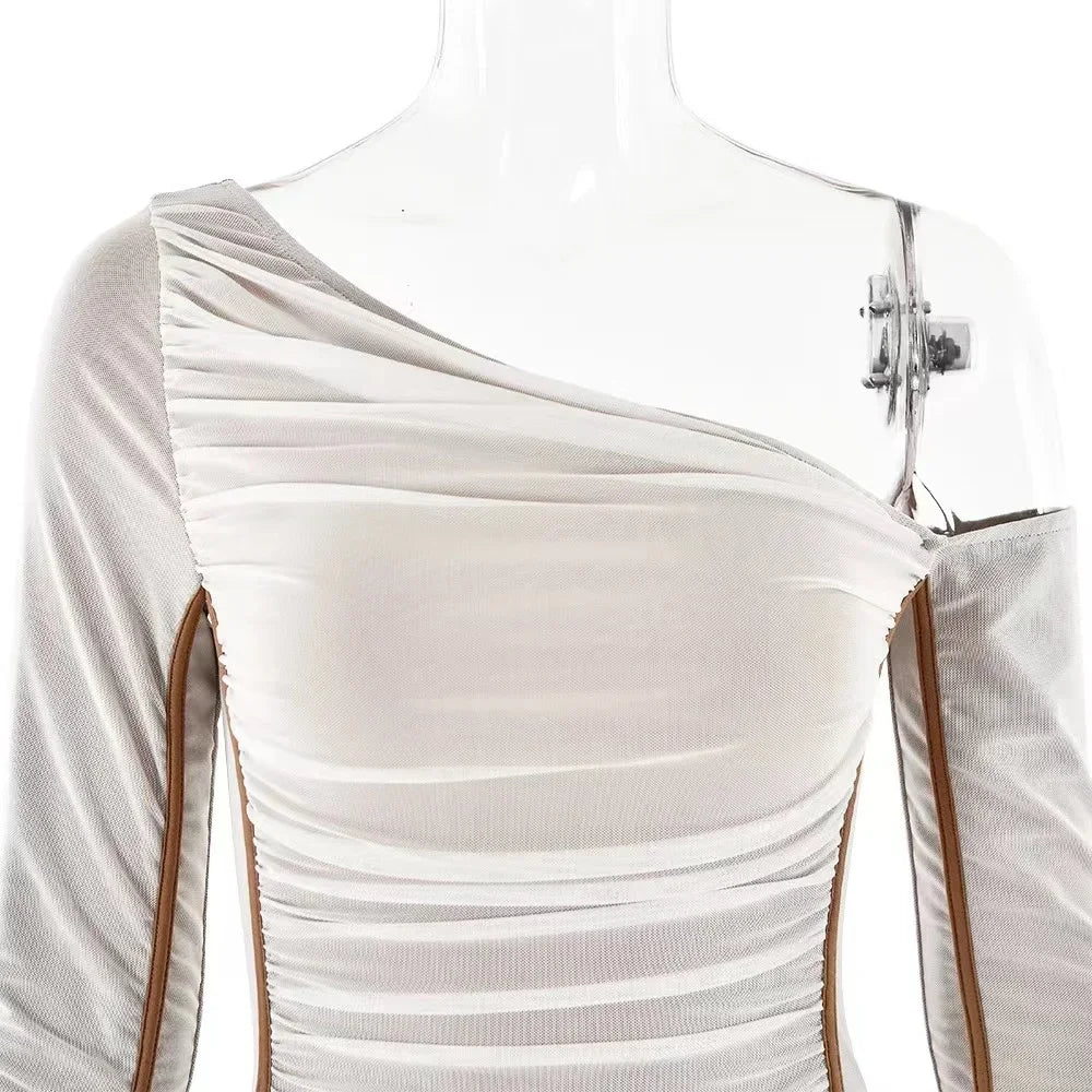Elegant One-Shoulder Mesh Bodycon Dress for Evening Parties - Image 12