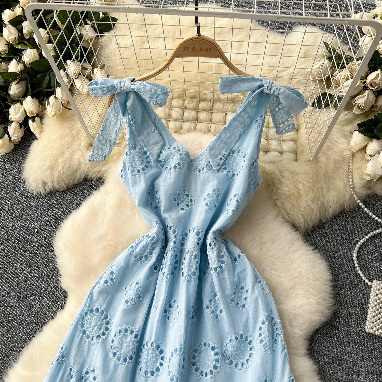Chic A-Line Summer Slip Dress with Embroidery Bow - Image 25