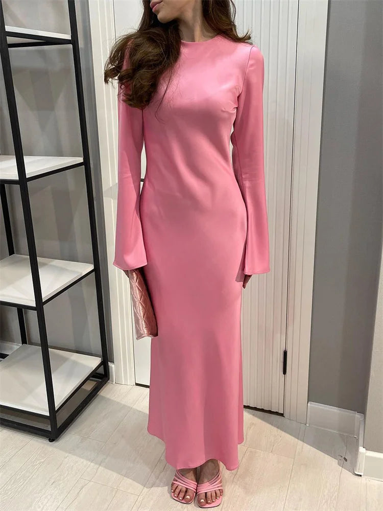 Elegant Long Sleeve Satin Maxi Dress for Women - Image 21