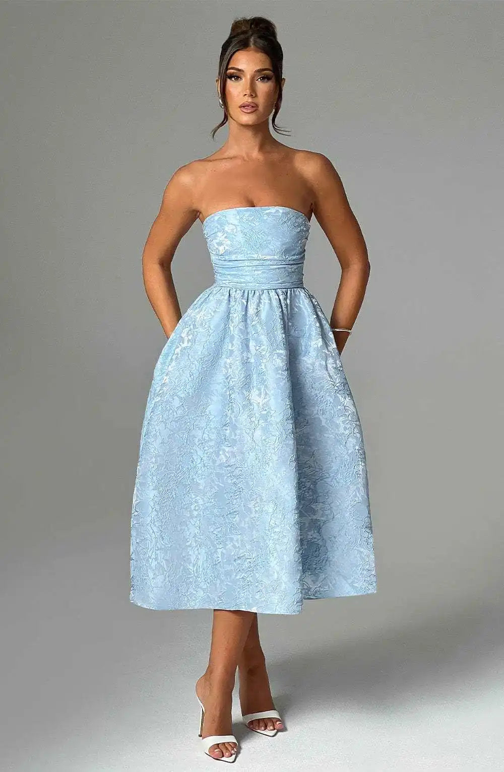 Elegant Strapless Satin Bodycon Dress for Women - Image 23