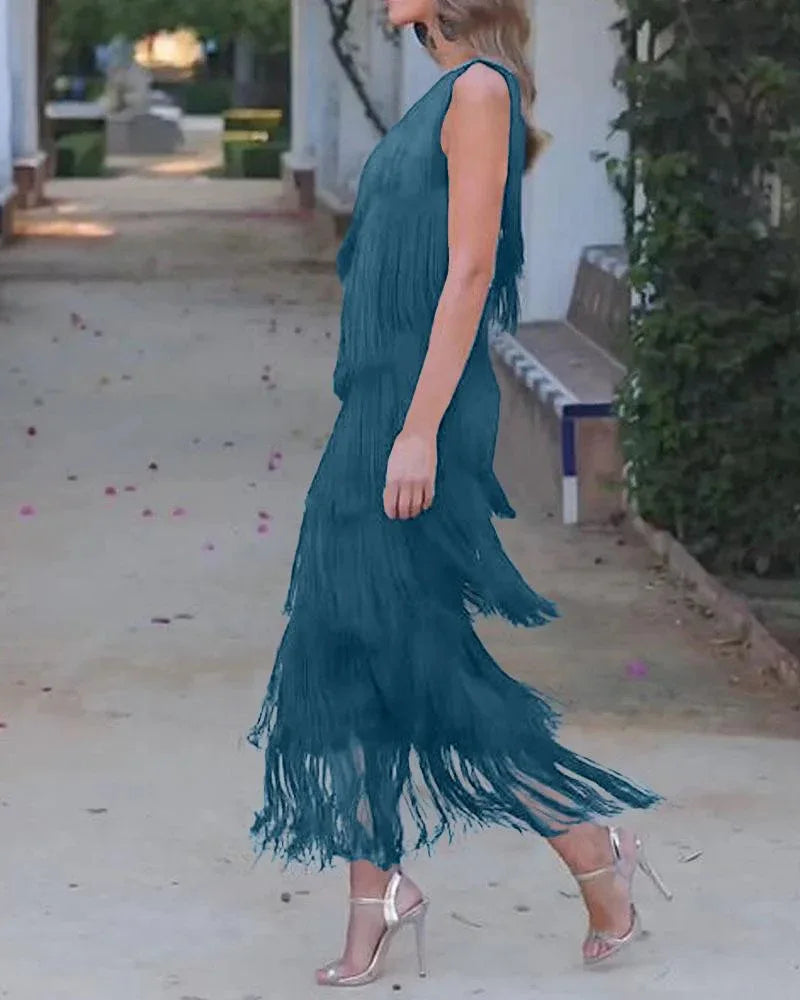 Trendy Asymmetrical Fringed Dress for Spring & Summer - Image 17