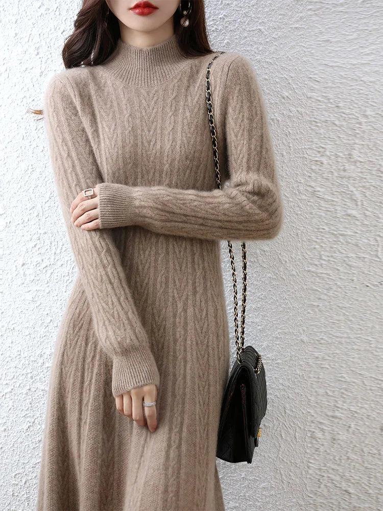 Elegant Cashmere Turtleneck Long Dress for Women - Image 17