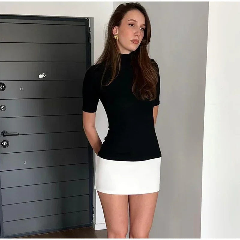 Elegant Contrast Turtleneck Mini Dress for Women - Image 8