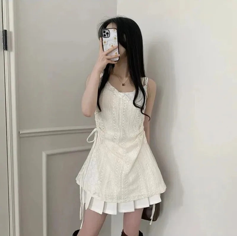 Chic French Lace Stitching Summer Sling Dress for Women - Image 13