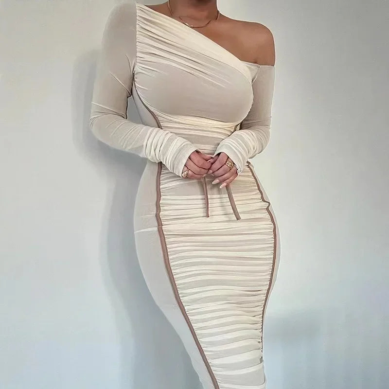 Elegant One-Shoulder Mesh Bodycon Dress for Evening Parties - Image 9