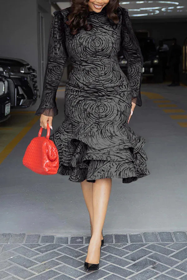 Elegant Women's Printed Ruffle Dress for Casual and Office - Image 12