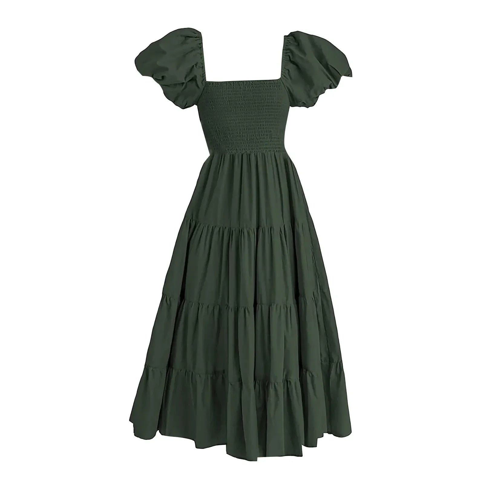 Floral High Waist Puffed Sleeve Summer Dress for Girls - Image 15