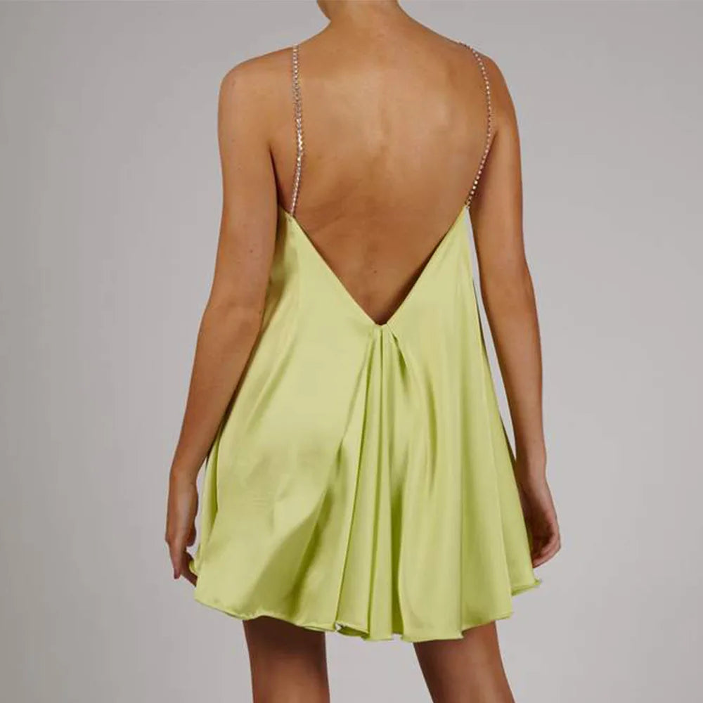 Rhinestone Spaghetti Strap Backless Mini Dress for Women - Image 9