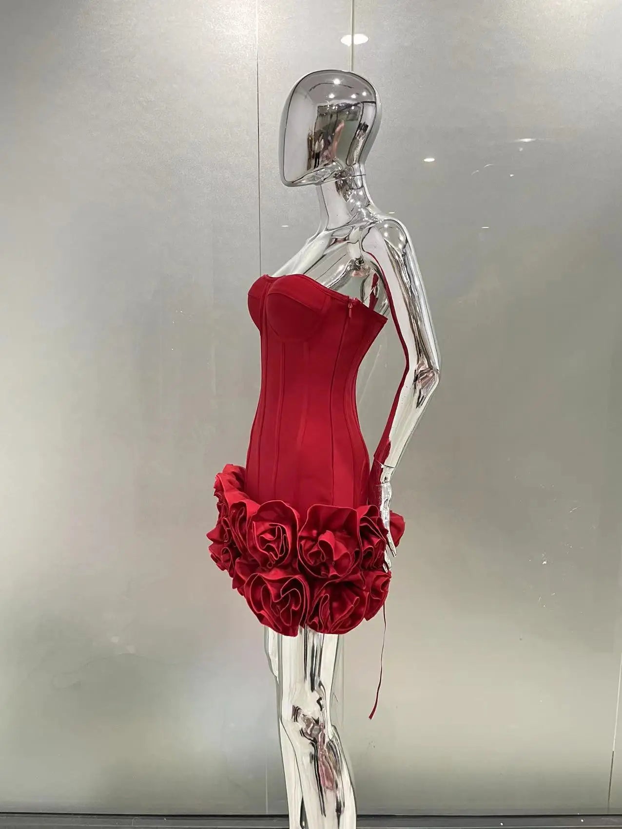 Red Strapless Mini Cocktail Dress for Women - Image 11
