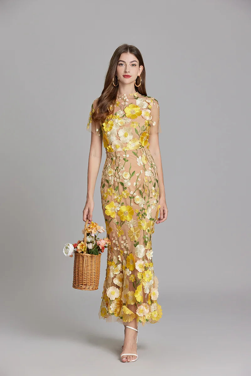 Embroidered 3D Flower Mesh Waist Bag & Dress Collection - Image 32