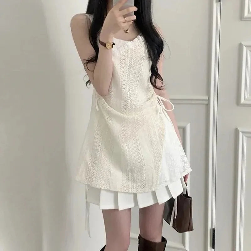 Chic French Lace Stitching Summer Sling Dress for Women - Image 3