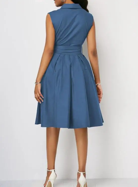 Summer Casual A-Line Midi Dress with Pocket Design - Image 4