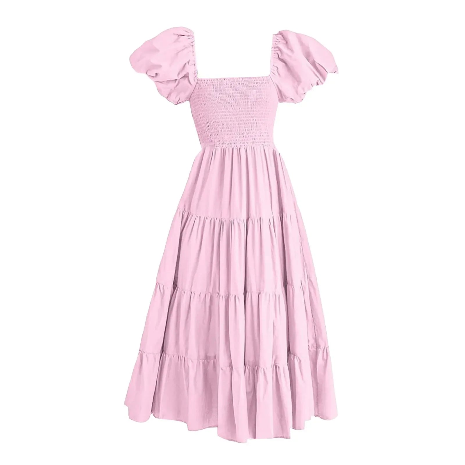 Floral High Waist Puffed Sleeve Summer Dress for Girls - Image 18