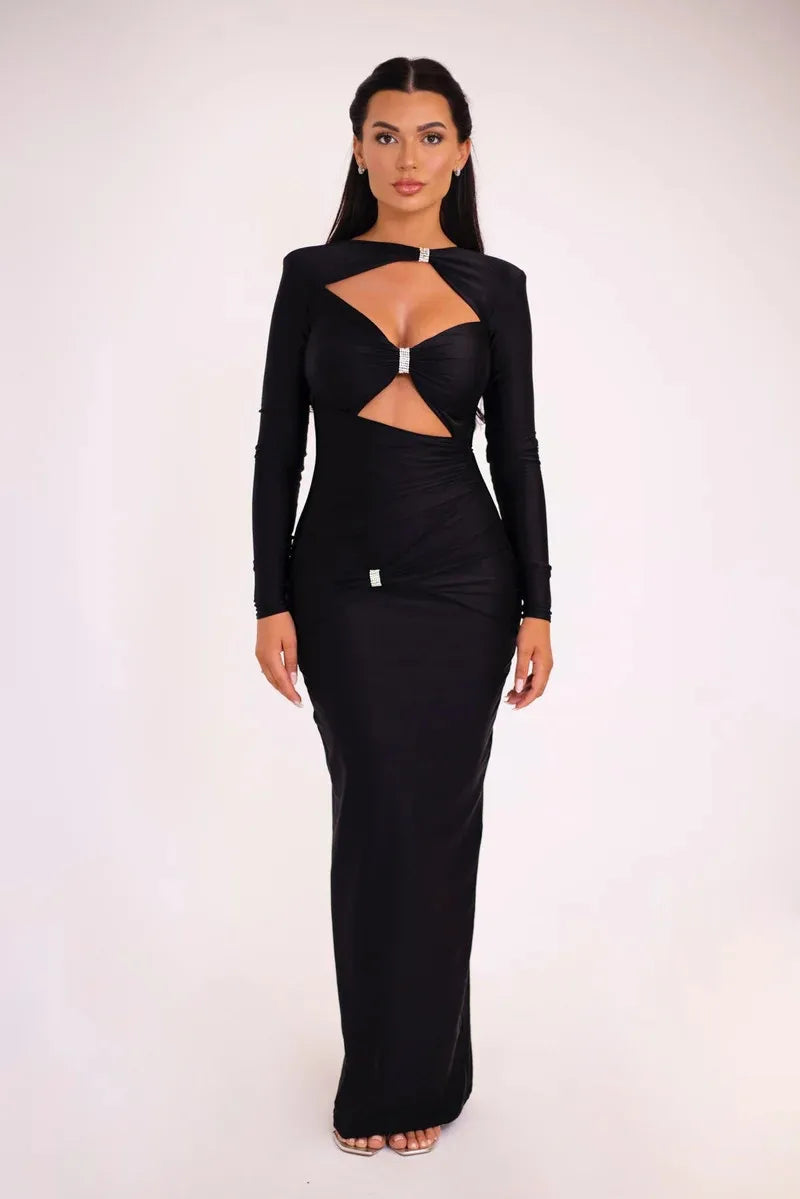 Elegant Hollow Out Long Sleeve Maxi Dress for Women - Image 11