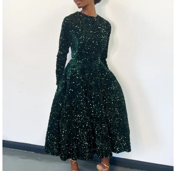 Chic High Waist Sequin Long Sleeve Autumn Dress - Image 10