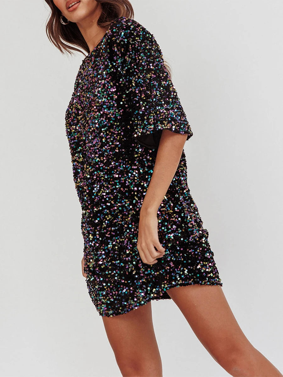 Shiny Sequin Mini Dress with Open Back for Parties - Image 7