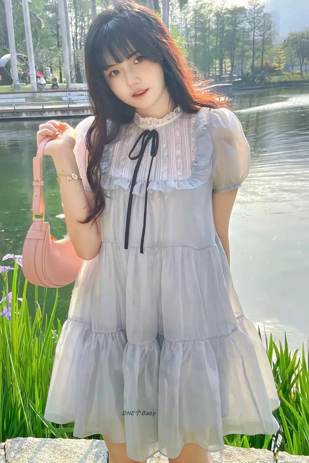 Elegant Spring Summer Chiffon Bow Tie A-line Dress - Image 5
