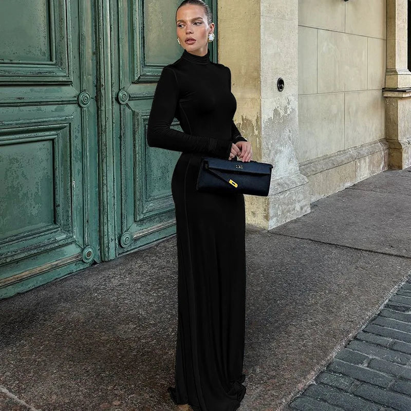 Stylish Long Sleeve Turtleneck Maxi Dress for Women - Image 27