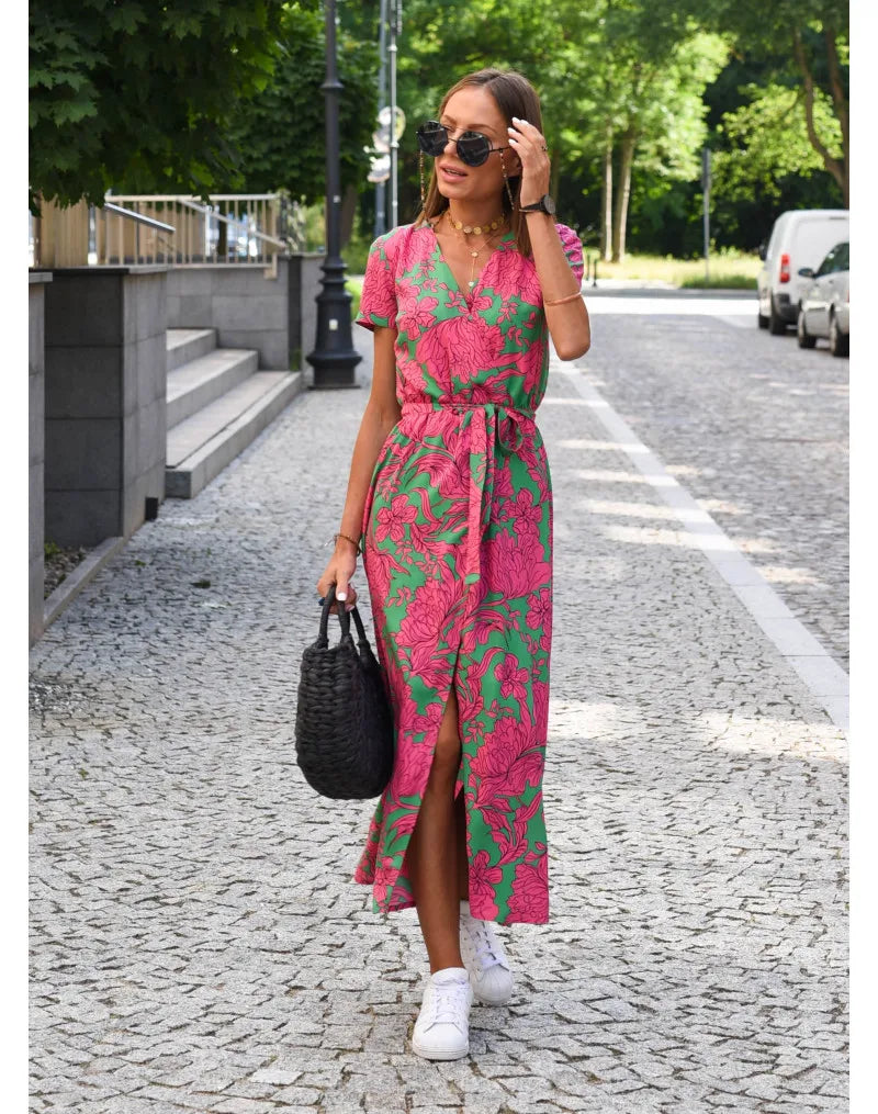Floral Print V Neck Lace-Up Summer Dress for Women - Image 21