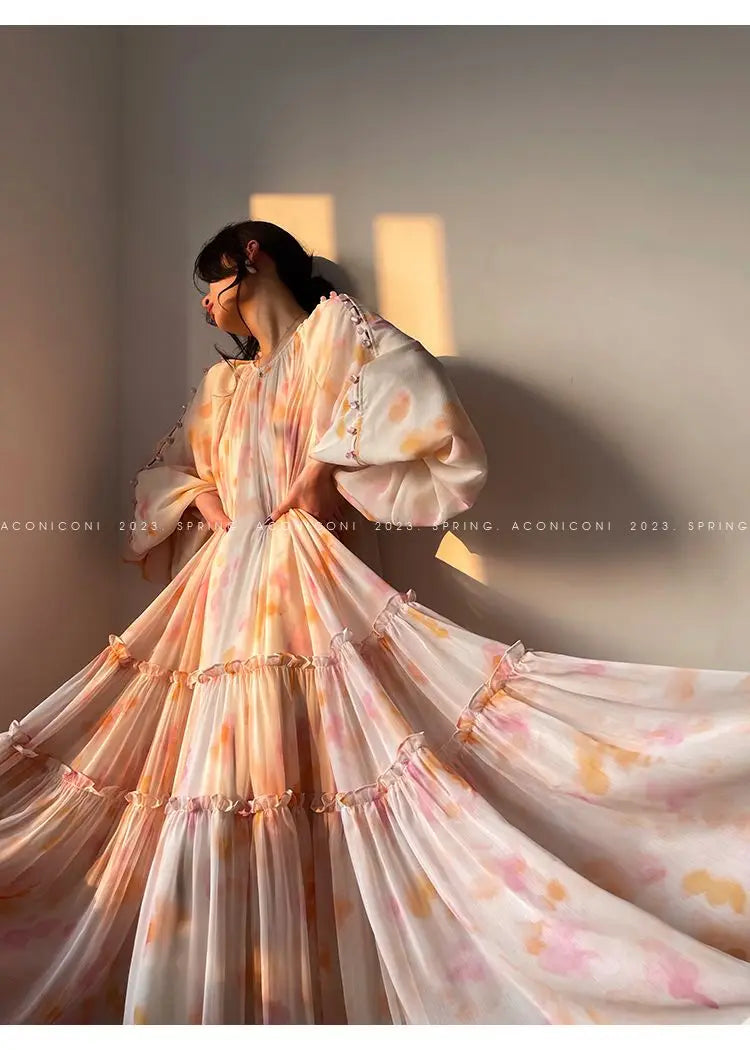 Elegant Beaded Long Sleeve Lantern Dress for Summer Parties - Image 14